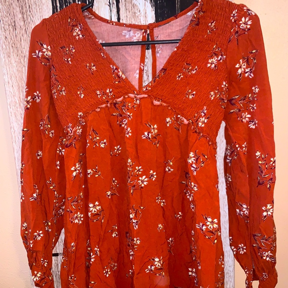 Sz SM Orange Floral Blouse